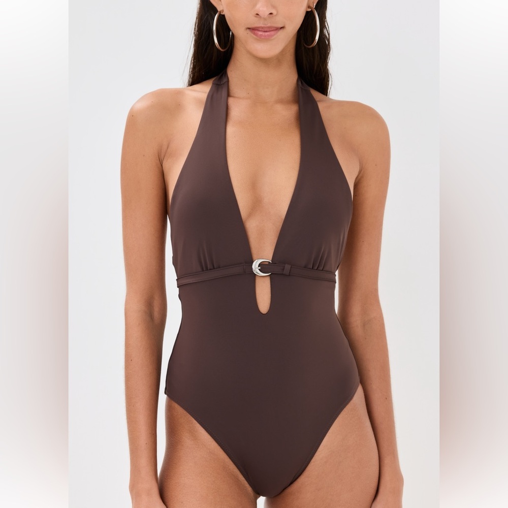 STAUD Chocolate Brown Halter One Piece